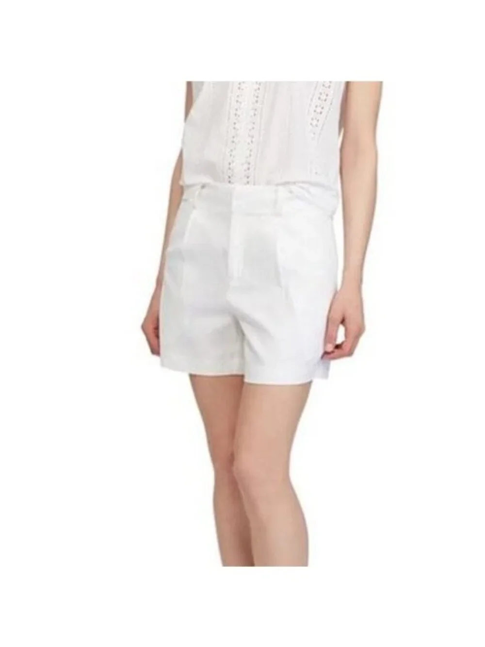 Chaps Linen Blend Pleated Shorts, White, Size 2